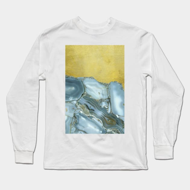 Marble Agate Slices Crystal Geode Gold Long Sleeve T-Shirt by Inogitna Designs